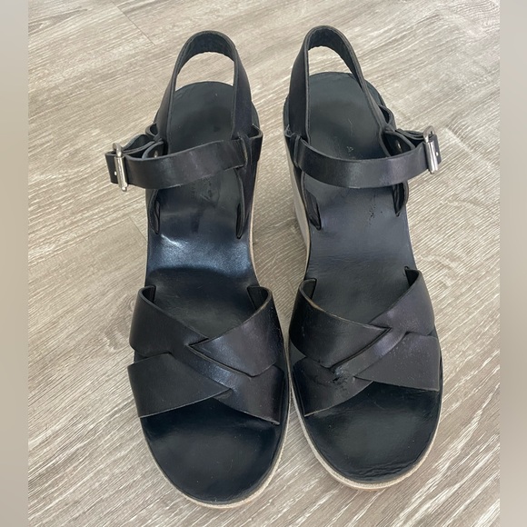 ALC Black Leather Wedges with Tan suede heel - Picture 4 of 4